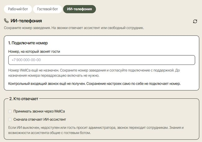 Настройка ИИ-телефонии на демонстрационном заведении